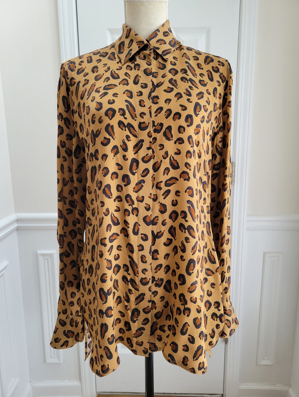 Rosetta Getty Blouse Leopard Print Silk Feel Top Designer Animal Print Size 2